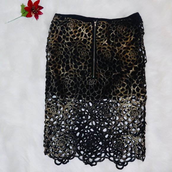 Gold and Black Metallic Mesh Pencil Skirt - Picture 3 of 6